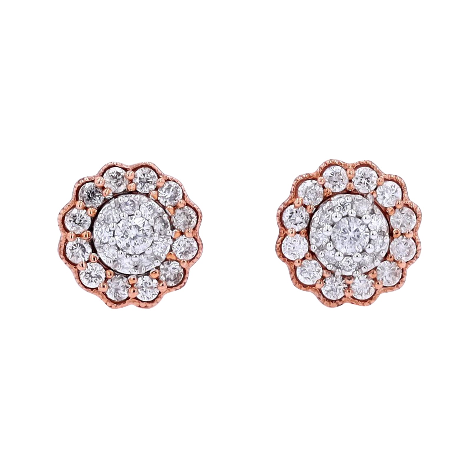 10K RG 0.60 CT Cluster Diamond Studs