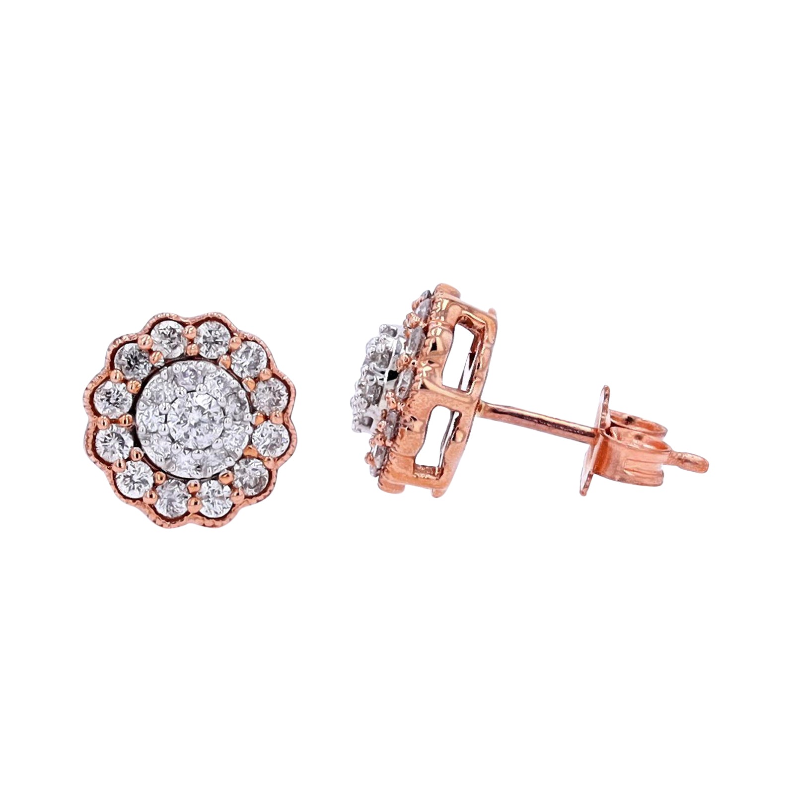 10K RG 0.60 CT Cluster Diamond Studs