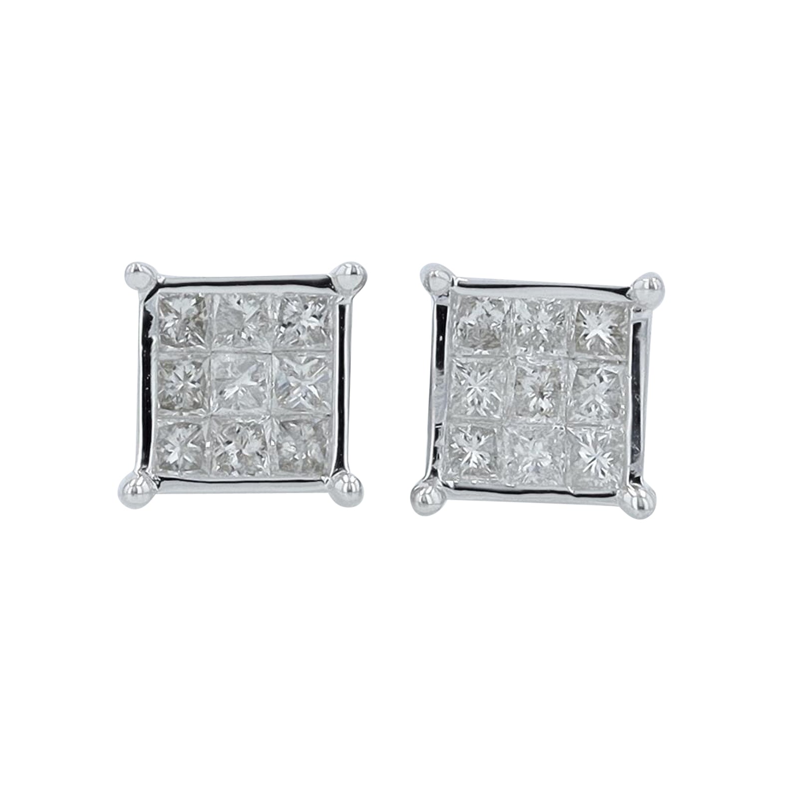 10K WG .50 CTW Diamond Square Cluster Studs