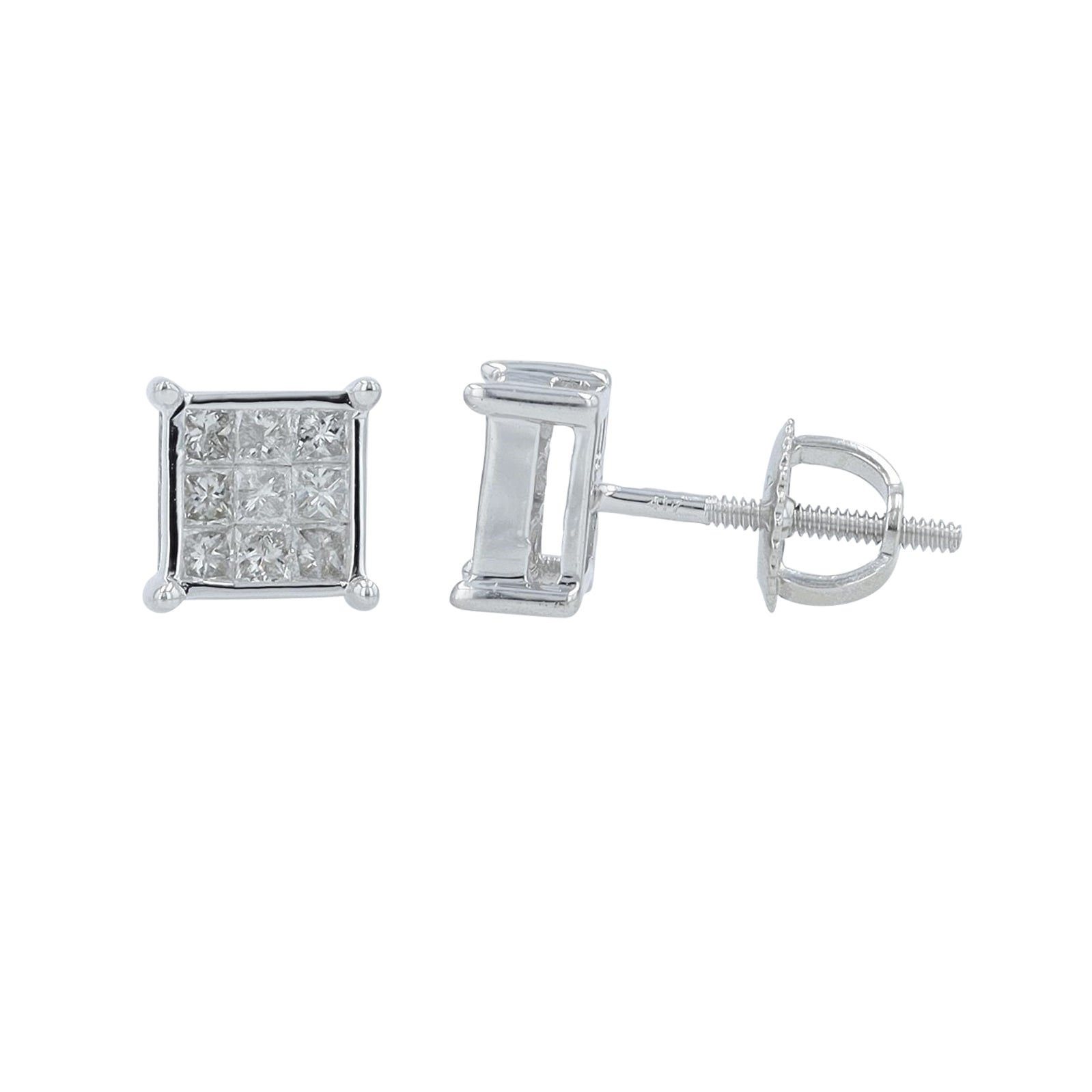 10K WG .50 CTW Diamond Square Cluster Studs