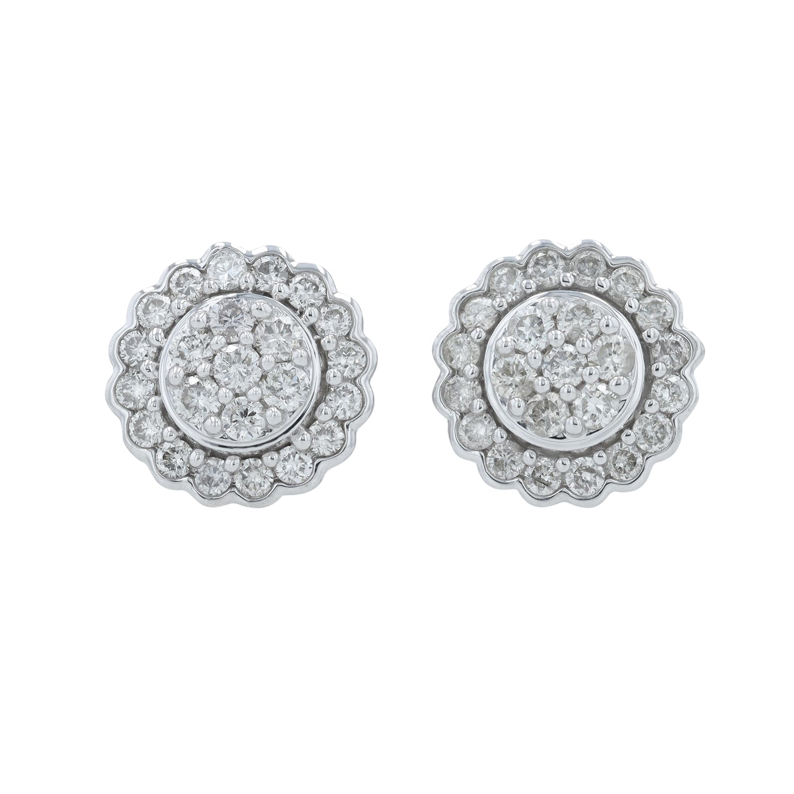 14K WG 1 CT Diamond Cluster Studs