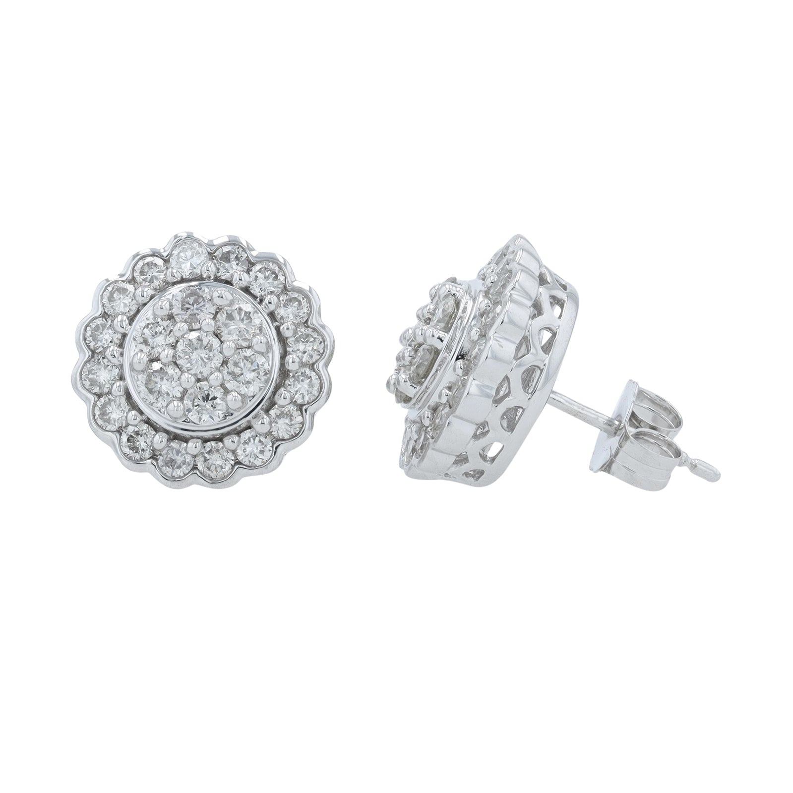 14K WG 1 CT Diamond Cluster Studs