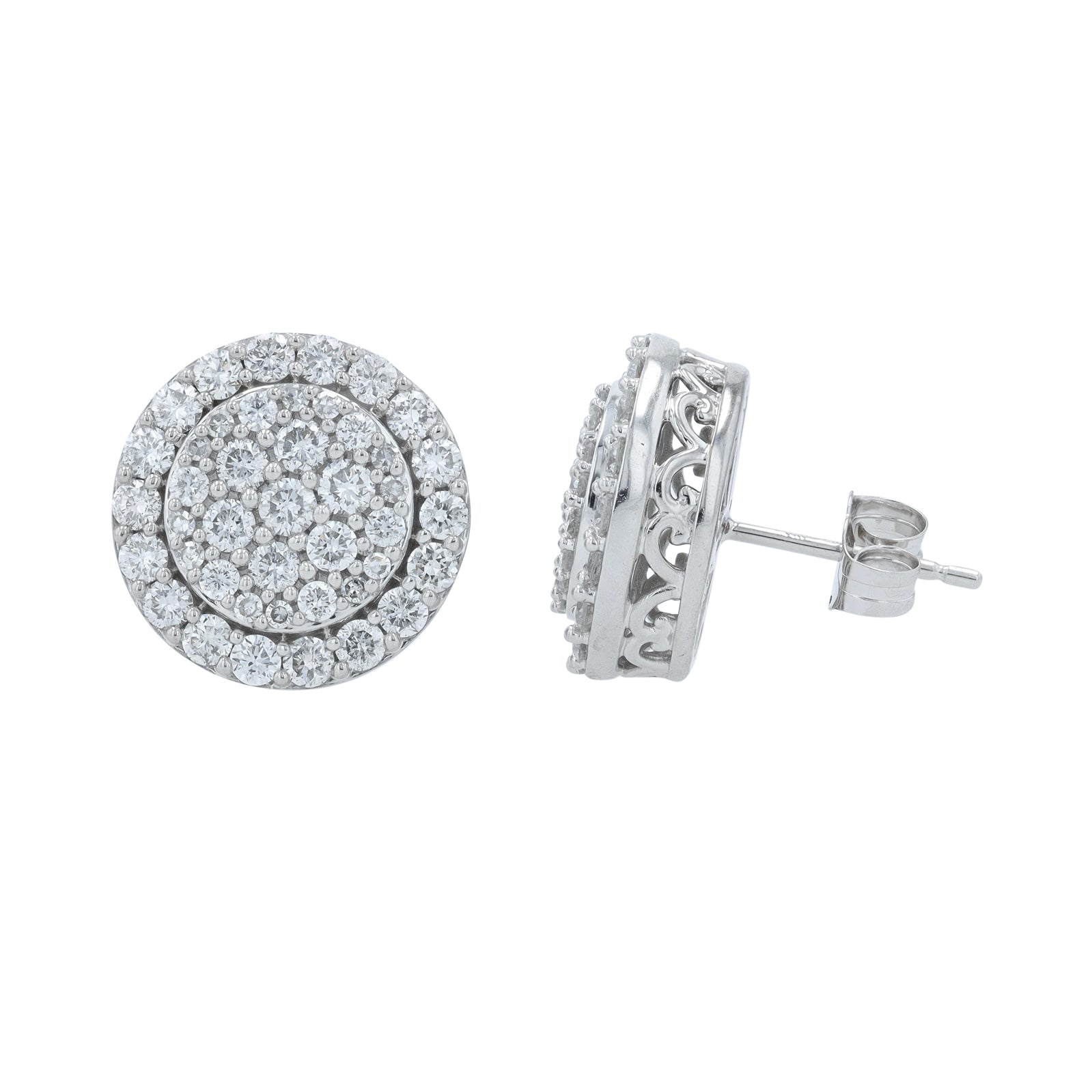 14K WG 1.50 CT Diamond Cluster Studs
