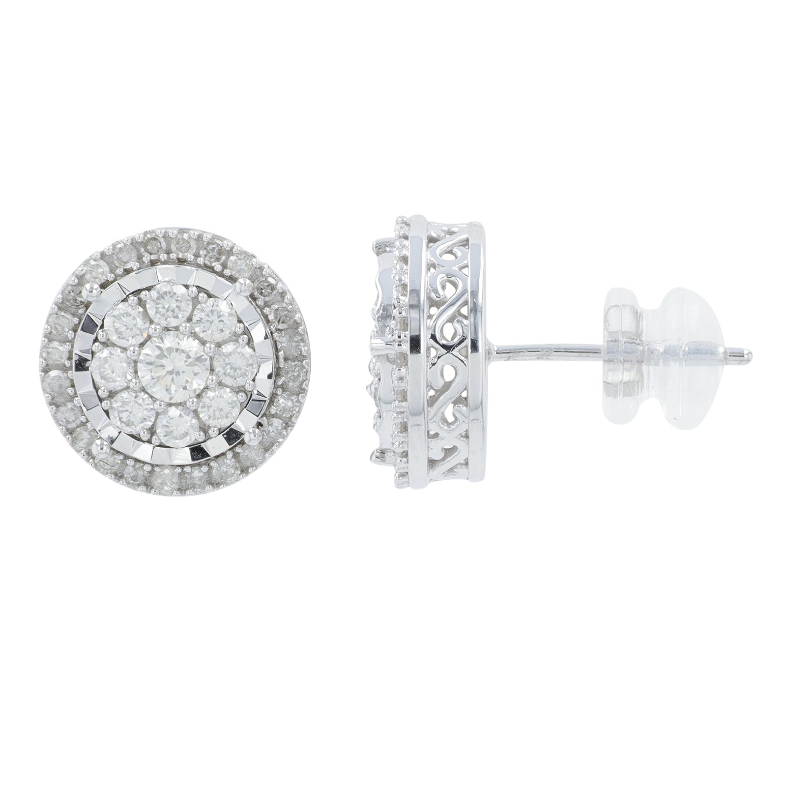 10K WG 1 CT Diamond Cluster Studs