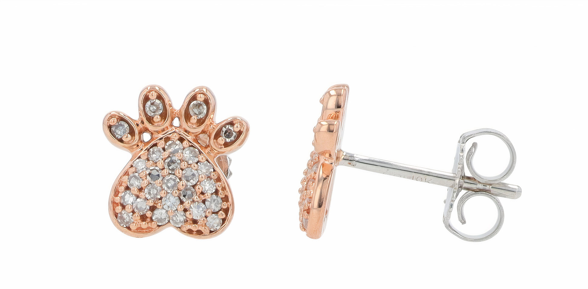 10K RG .15 CTW Diamond Paw Print Studs