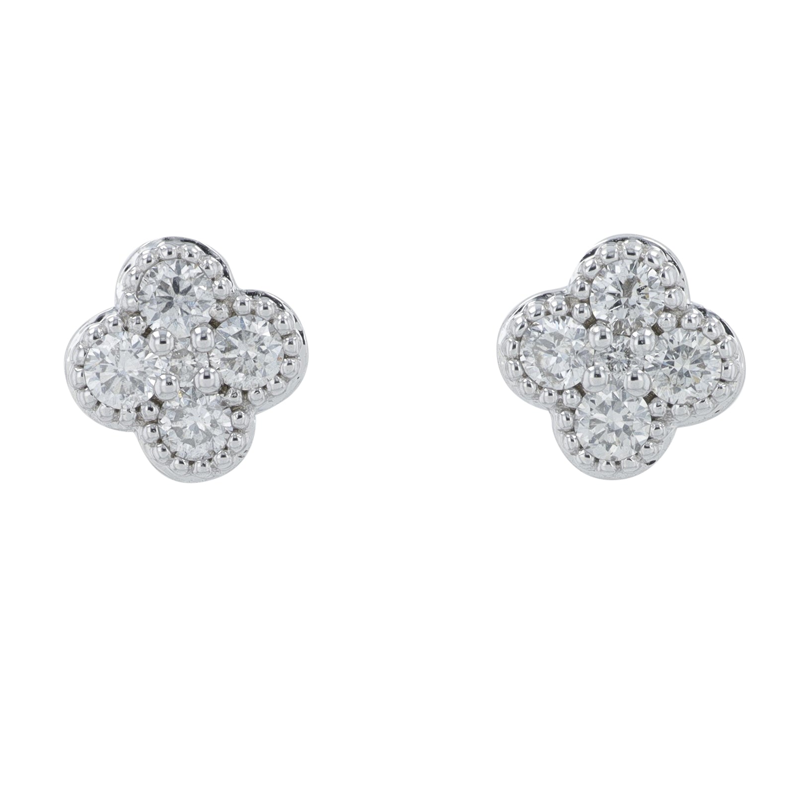 14K WG .35 CTW Diamond Clover Studs