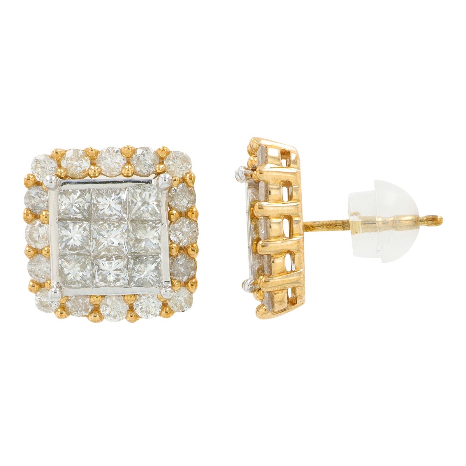 10K YG 2 CT Diamond Cluster Studs