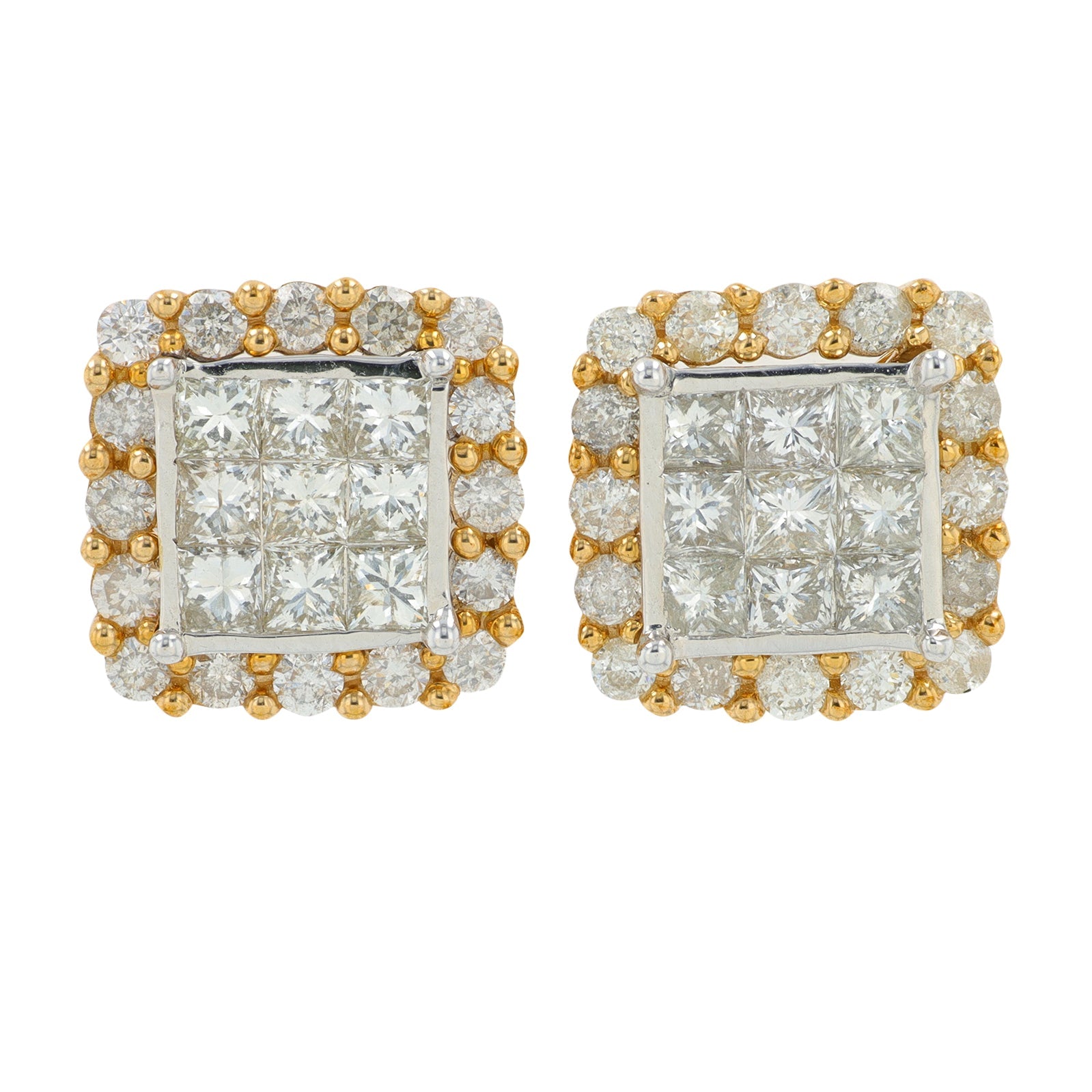 10K YG 2 CT Diamond Cluster Studs