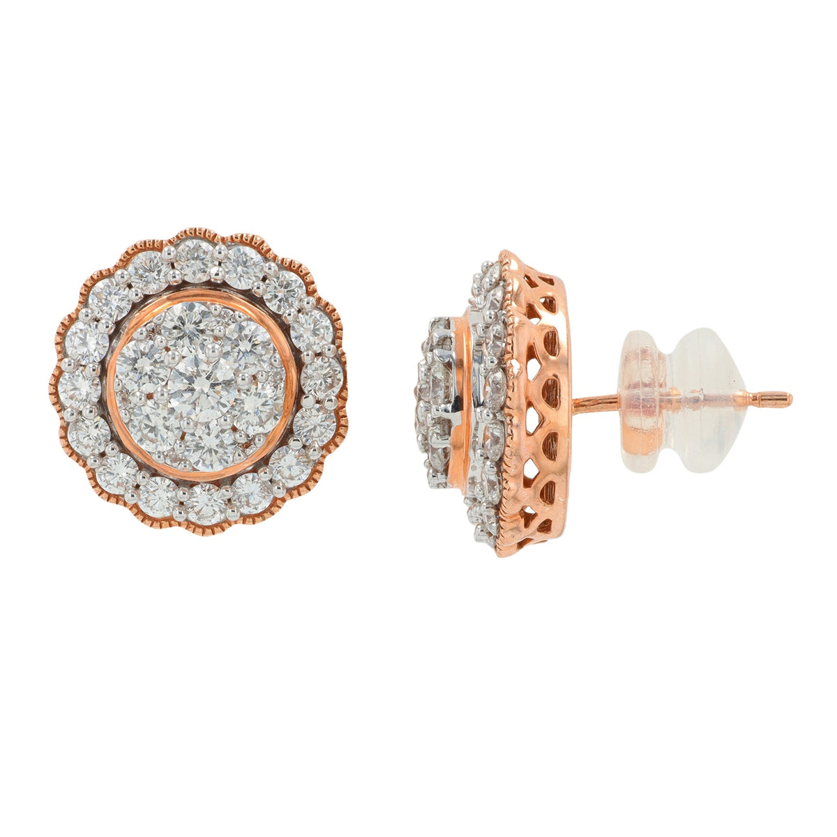 14K RG 1.50 CTW Diamond Halo Studs