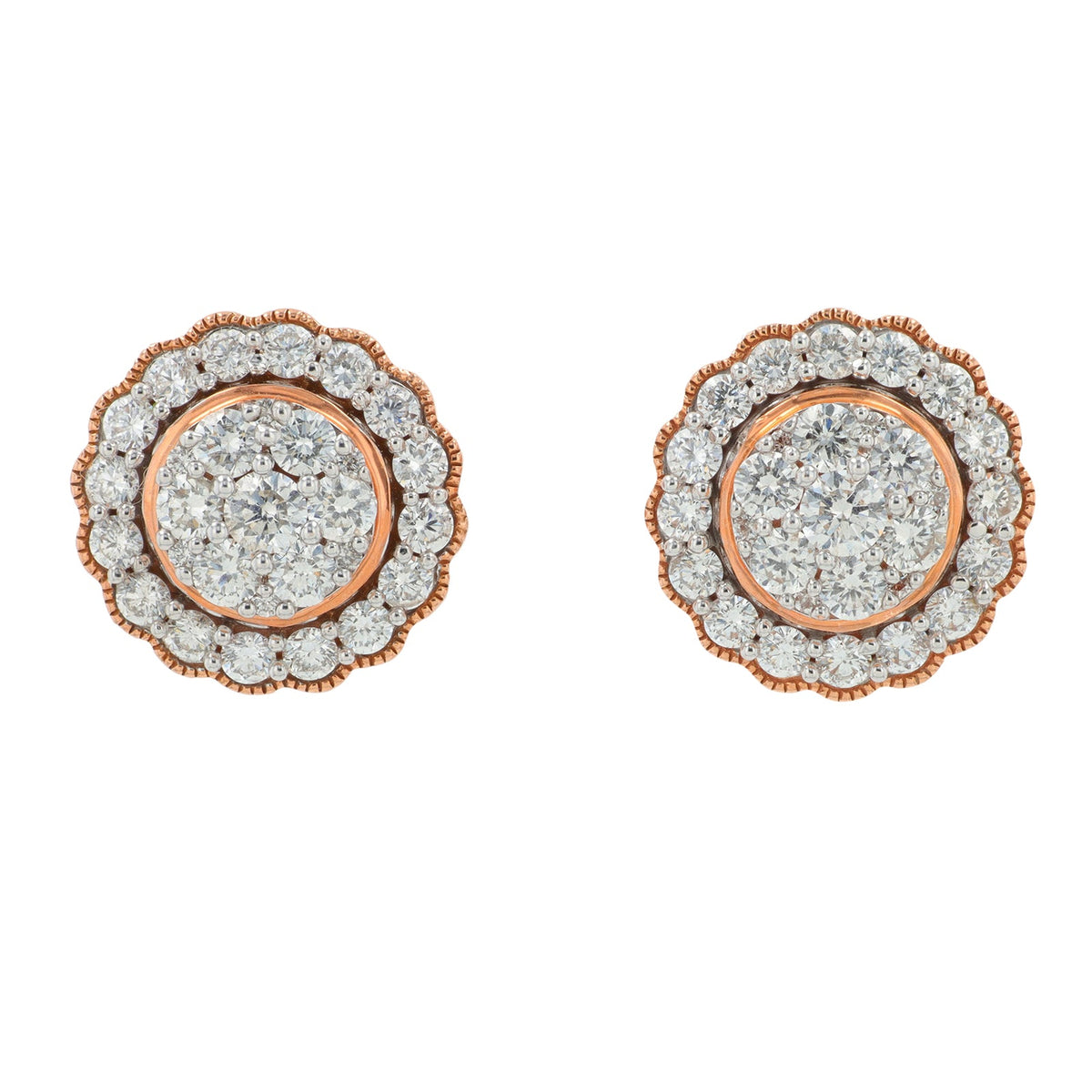 14K RG 1.50 CTW Diamond Halo Studs