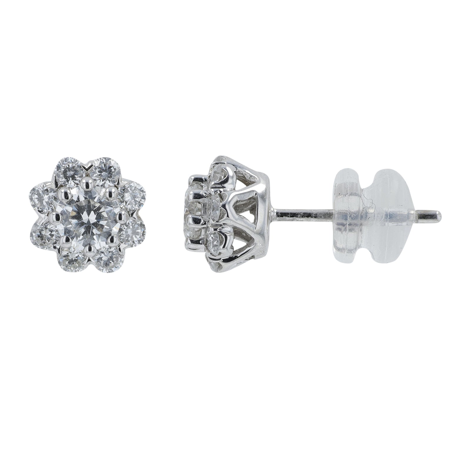 14K EFFY WG 1 CT Diamond Cluster Studs