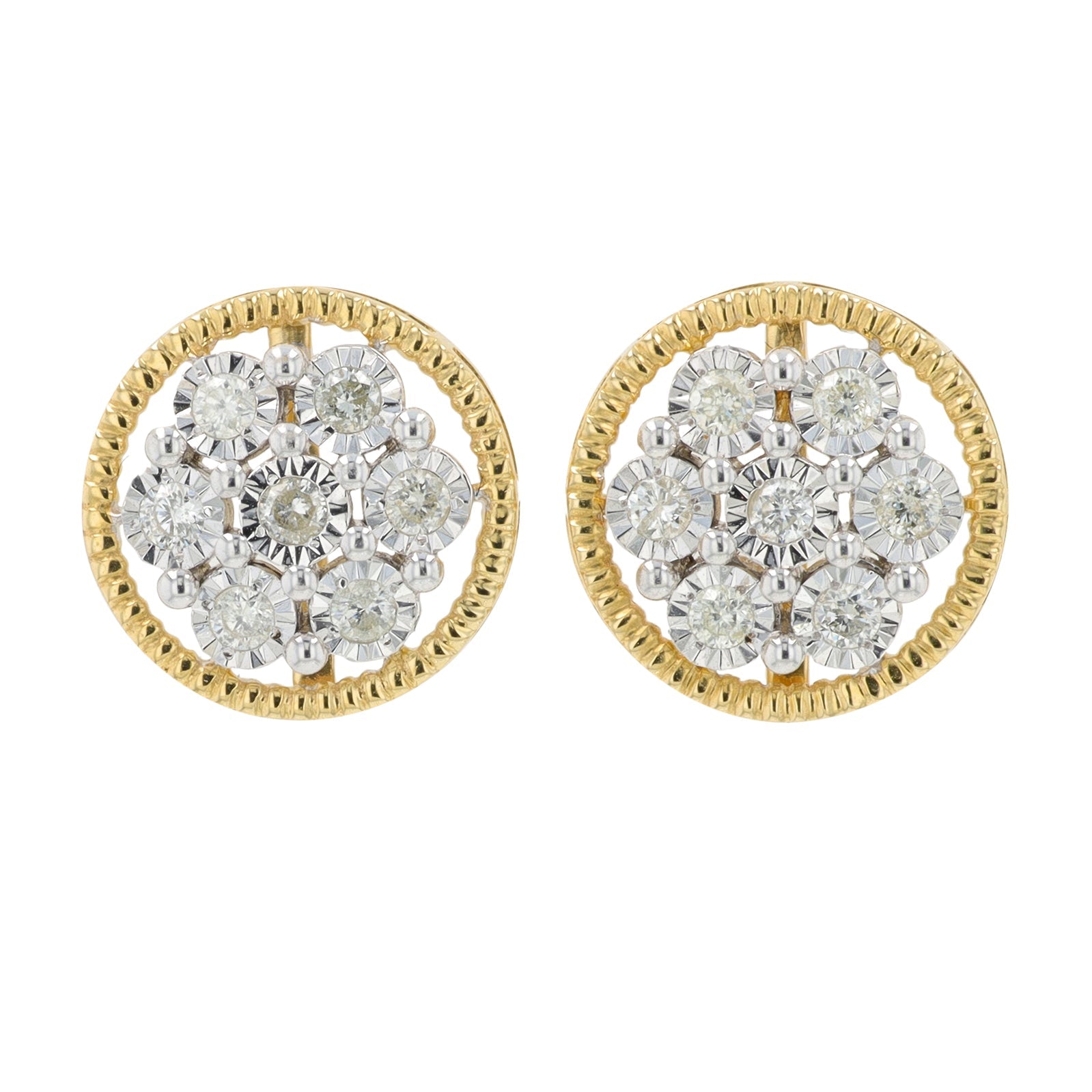 14K TT .35 CT Diamond Cluster Studs