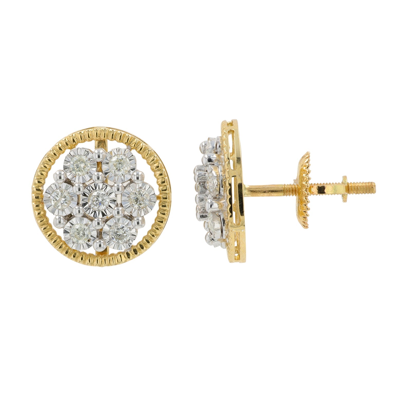 14K TT .35 CT Diamond Cluster Studs