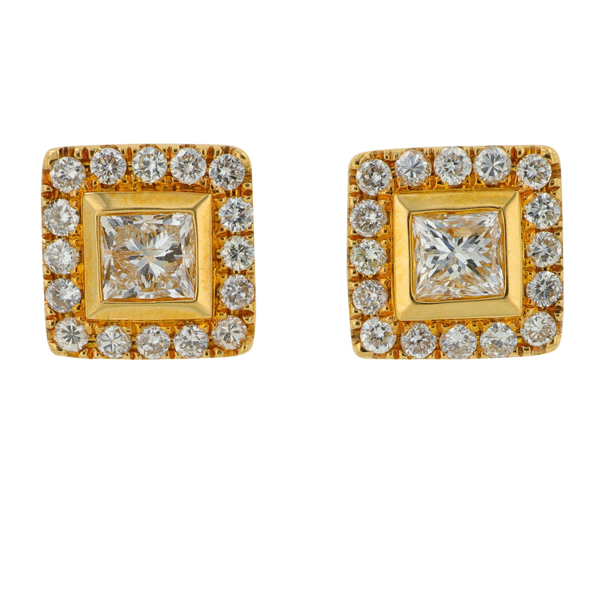 18K YG 1.35 CT Diamond Princess Cut Studs
