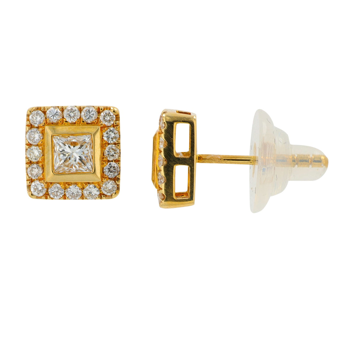 18K YG 1.35 CT Diamond Princess Cut Studs