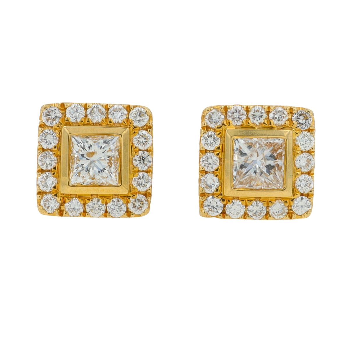 18K YG 1.36 CT Diamond Princess Cut Studs