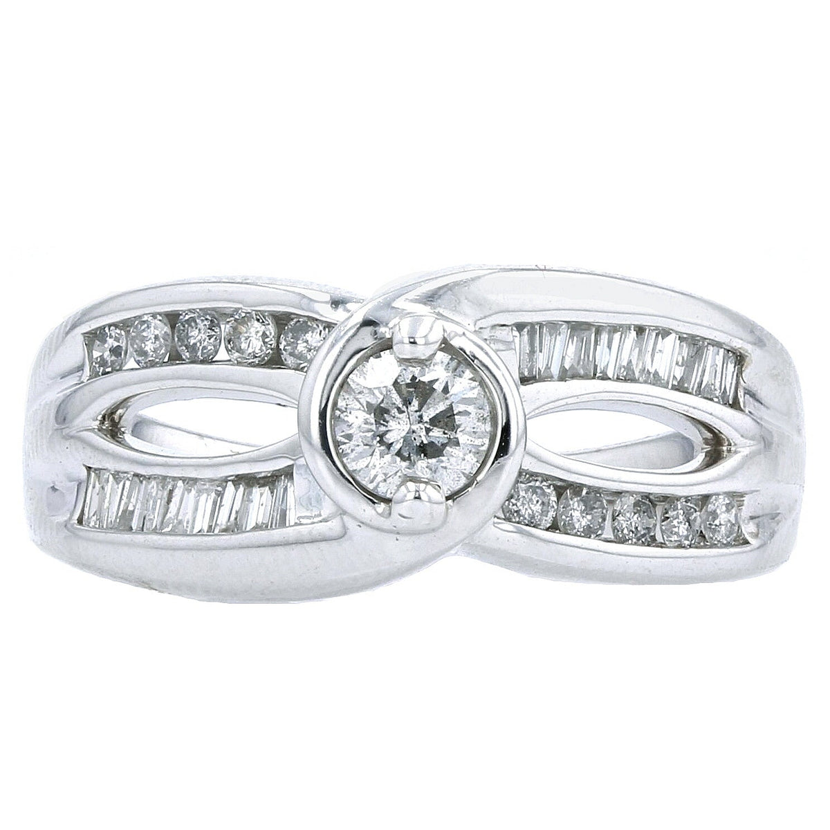 14K WG Diamond Crossover Engagement Ring