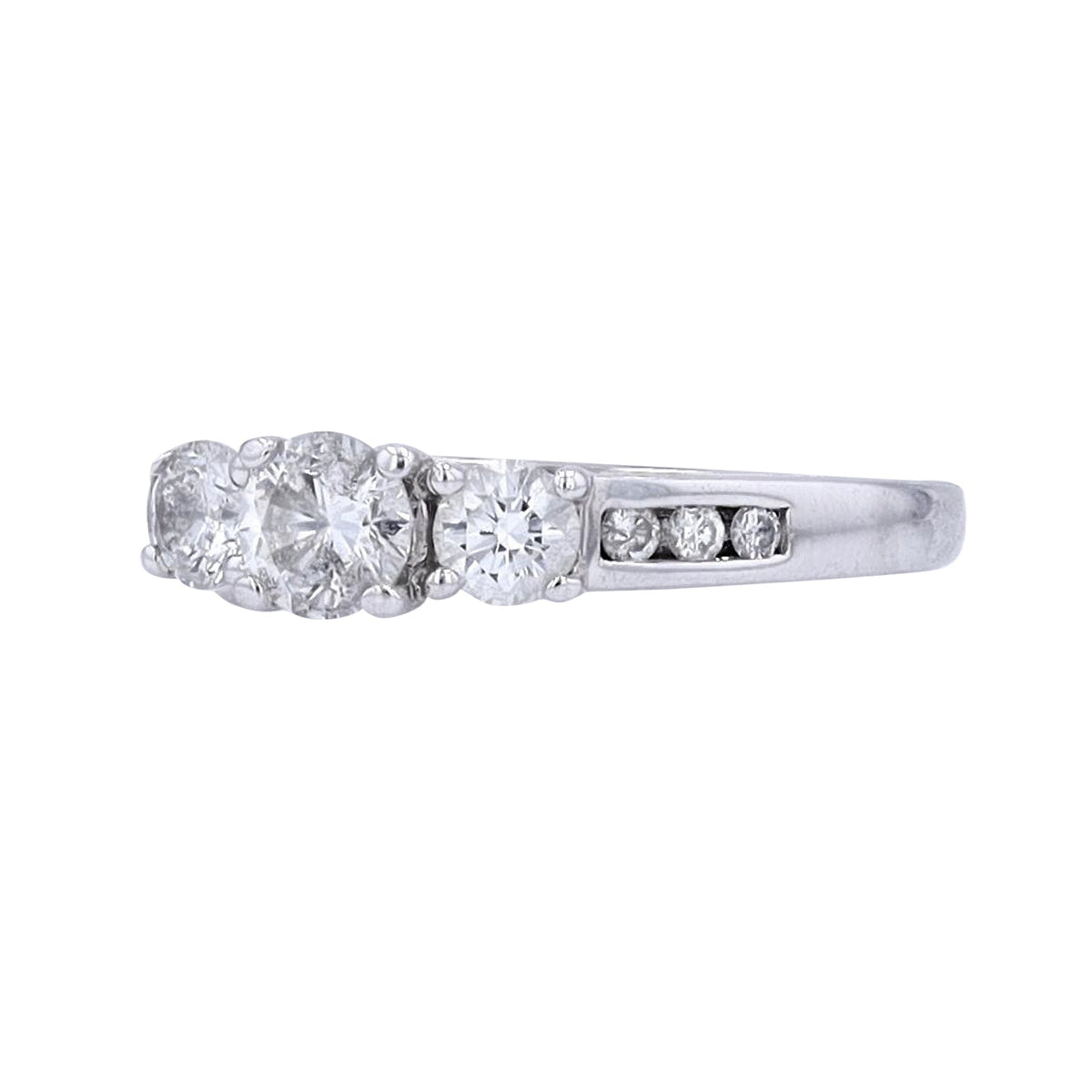 14K WG 1 CT Three Stone Engagement Ring