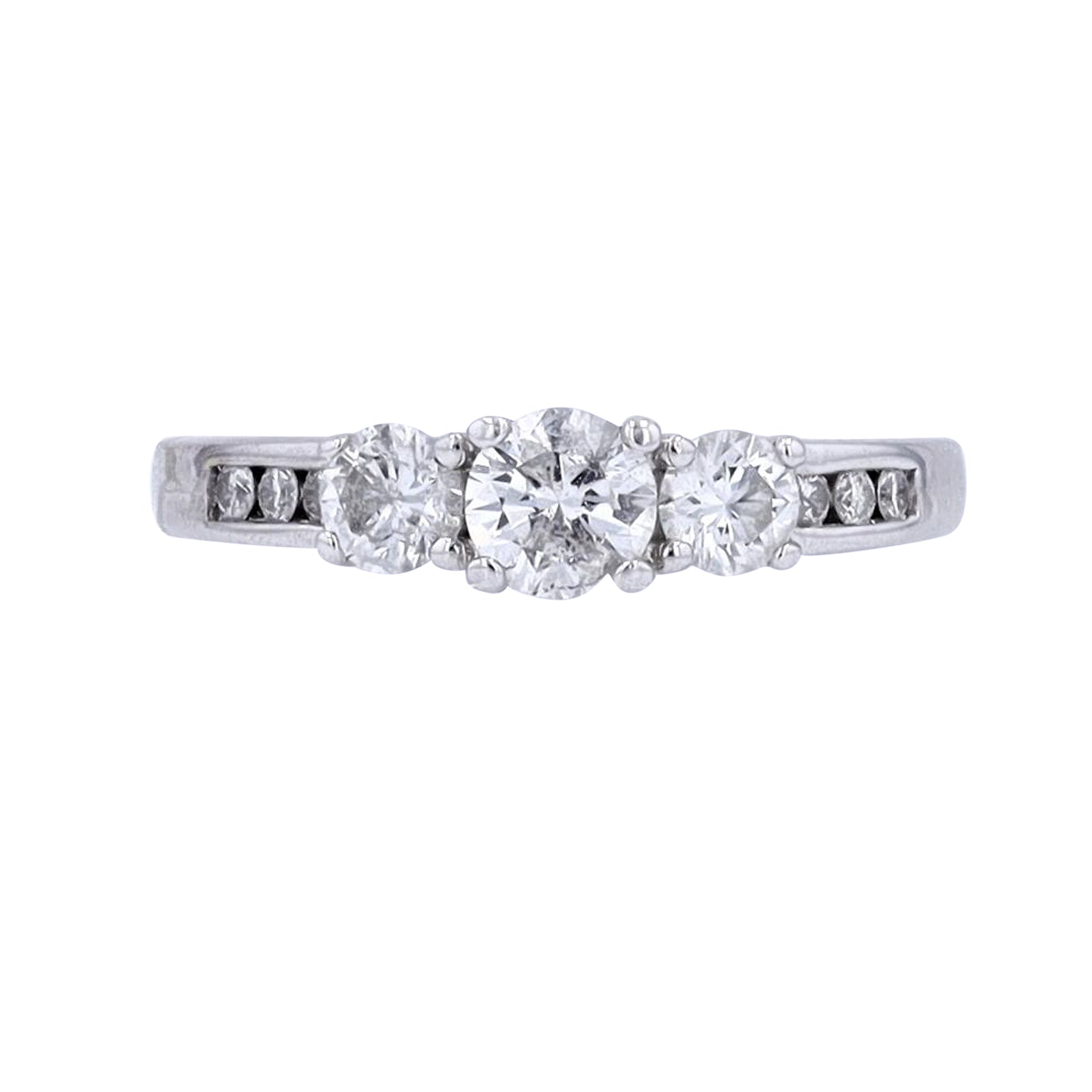 14K WG 1 CT Three Stone Engagement Ring