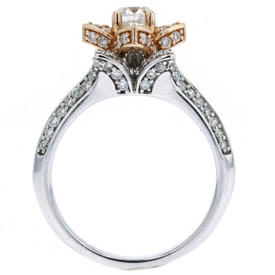 14K TT Floral Halo Engagement Ring