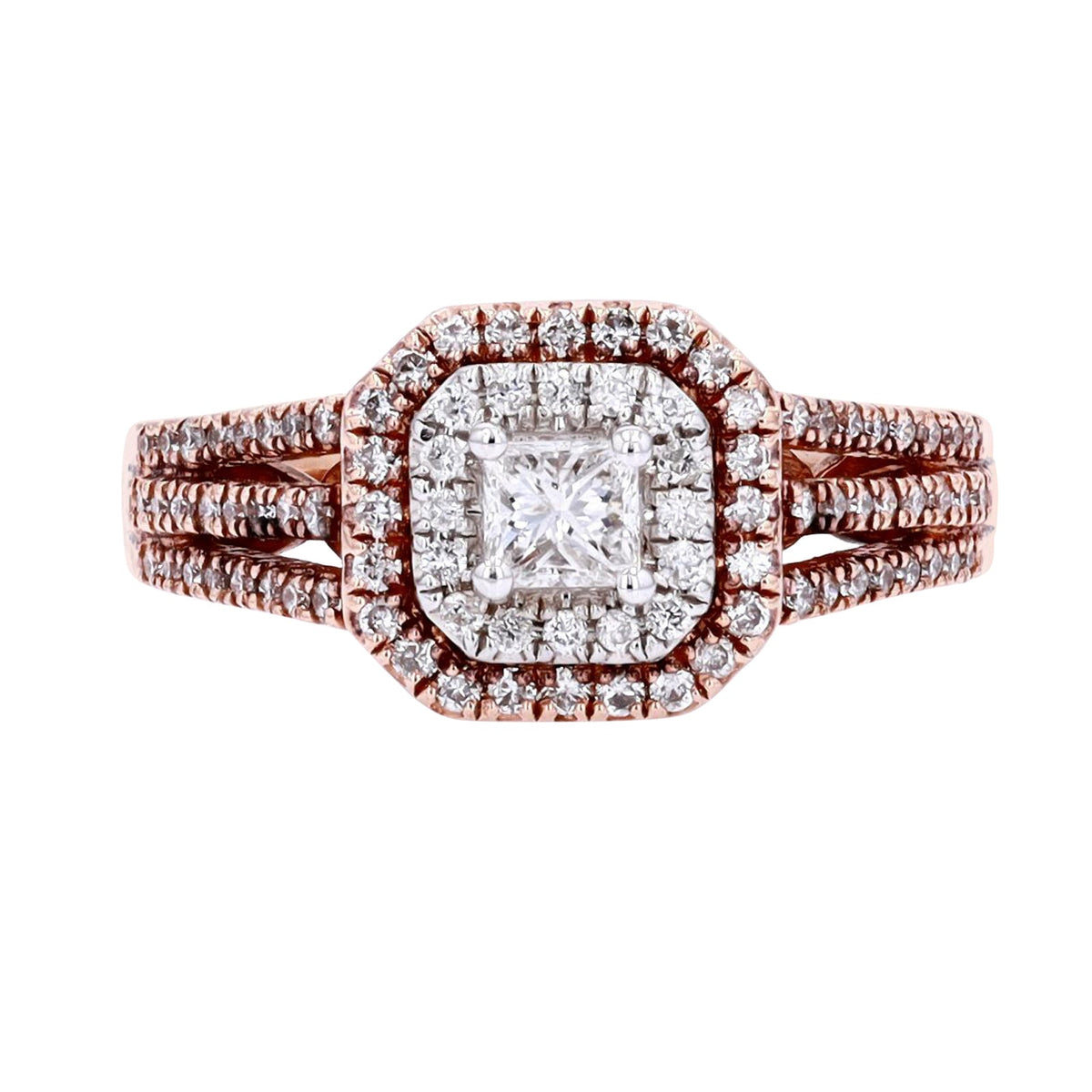 14K RG Double Halo Princess Cut Diamond Ring