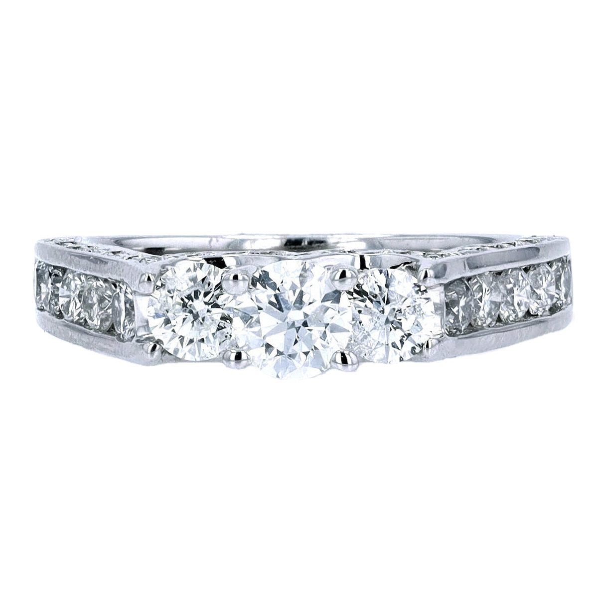 14K WG Three Stone Engagement Ring