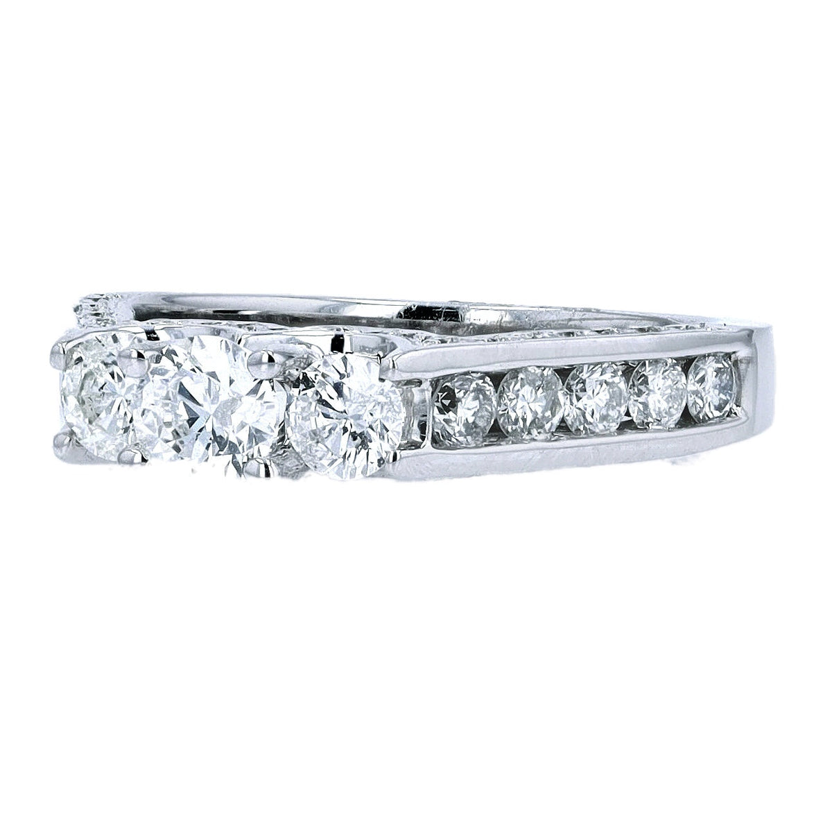 14K WG Three Stone Engagement Ring
