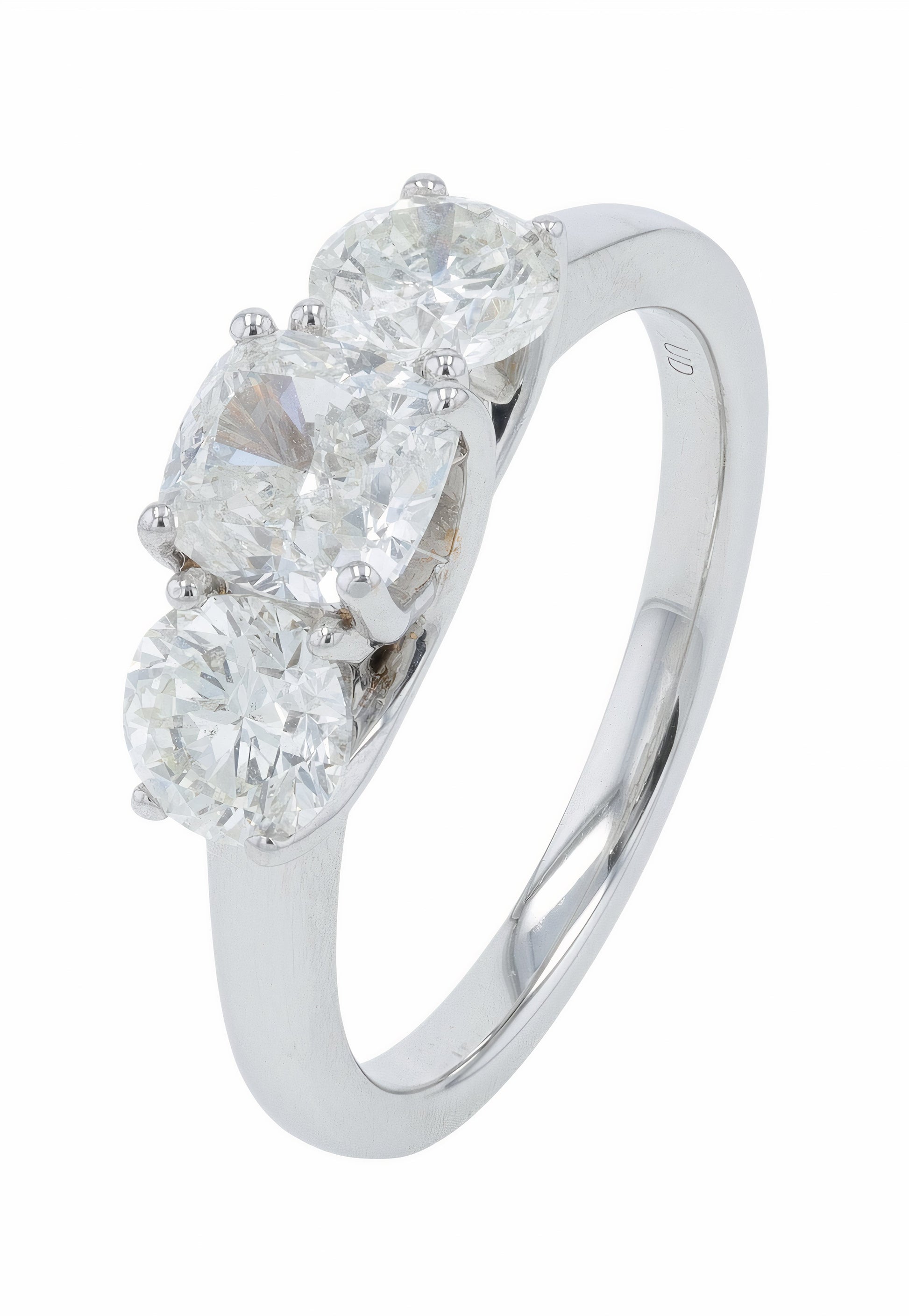 14K WG 2 CT Three Stone Engagement Ring