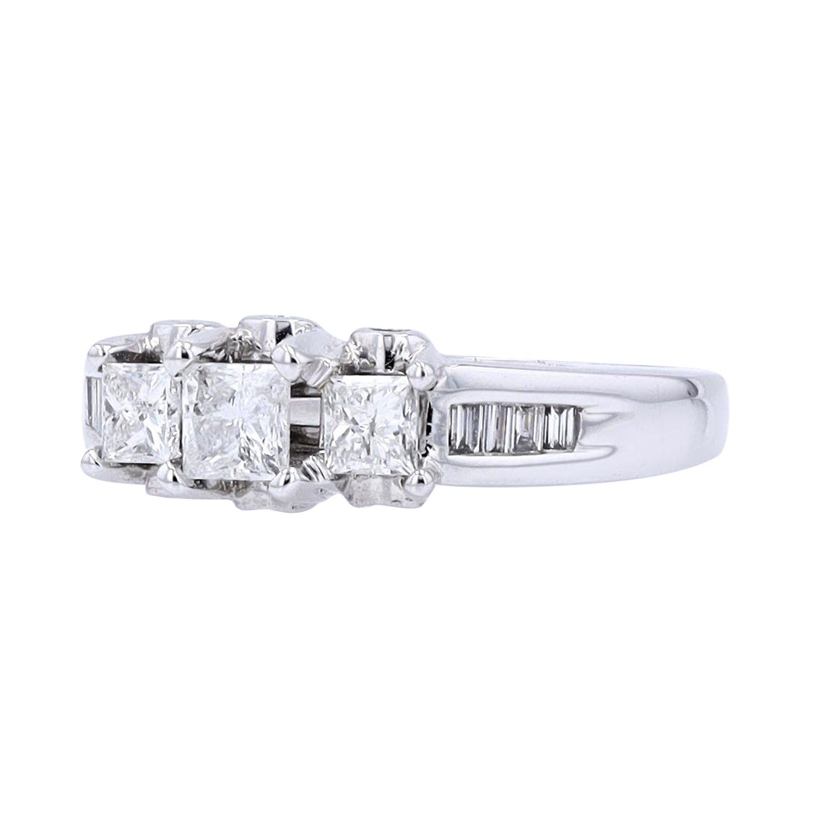 14K WG 1 CT Three Stone Princess Cut Engagement Ring