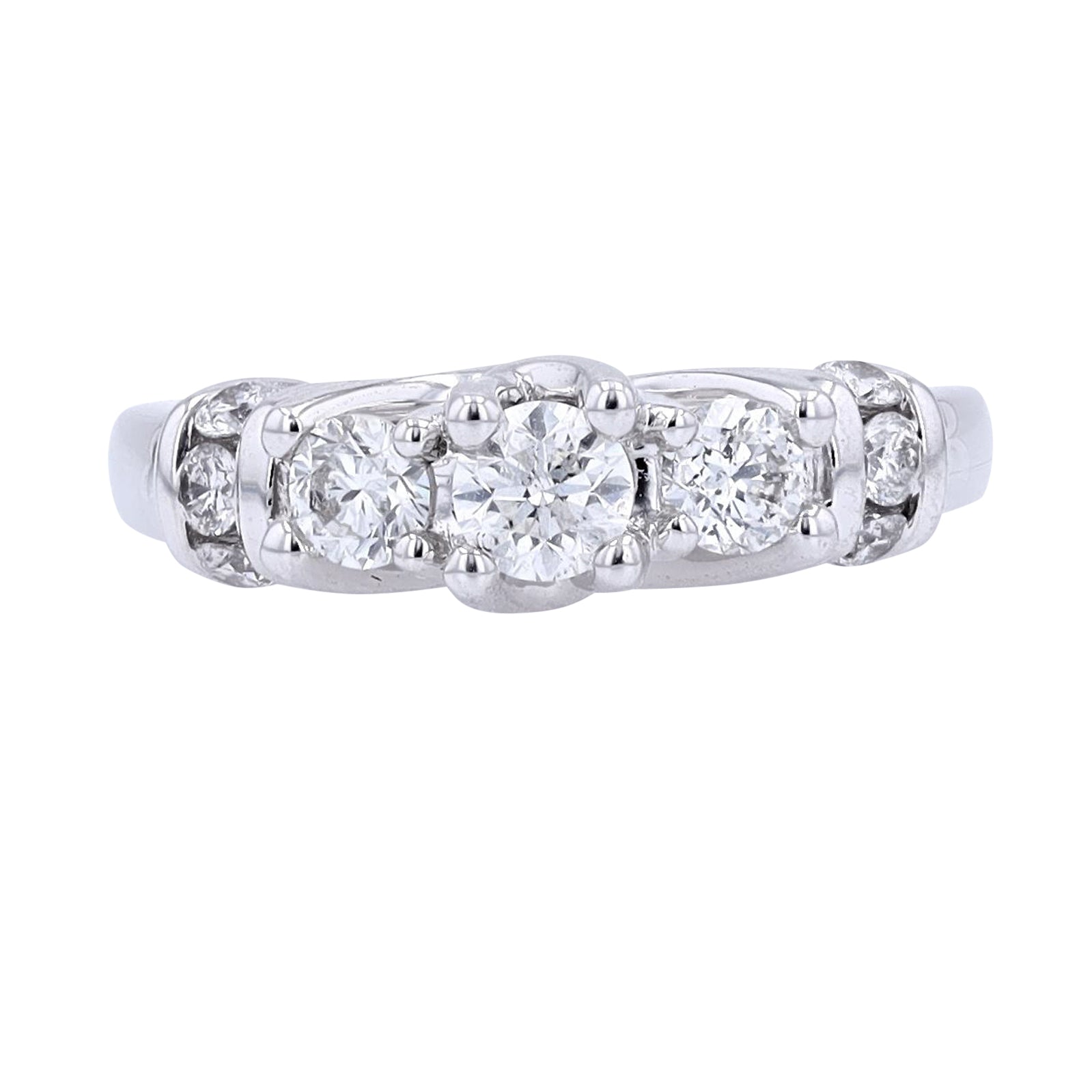 14K WG 1 CT Three Stone Engagement Ring
