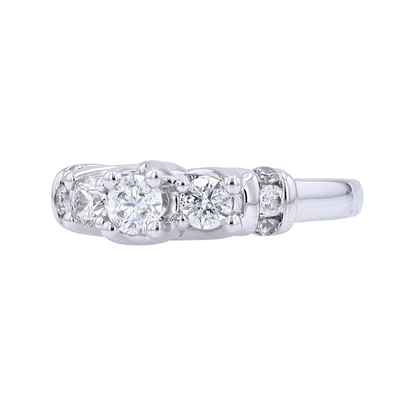 14K WG 1 CT Three Stone Engagement Ring
