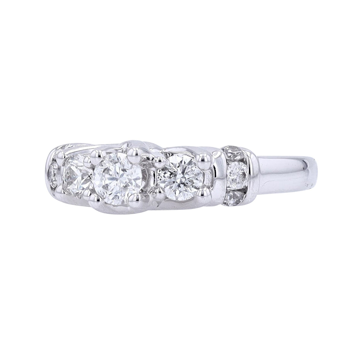 14K WG 1 CT Three Stone Engagement Ring