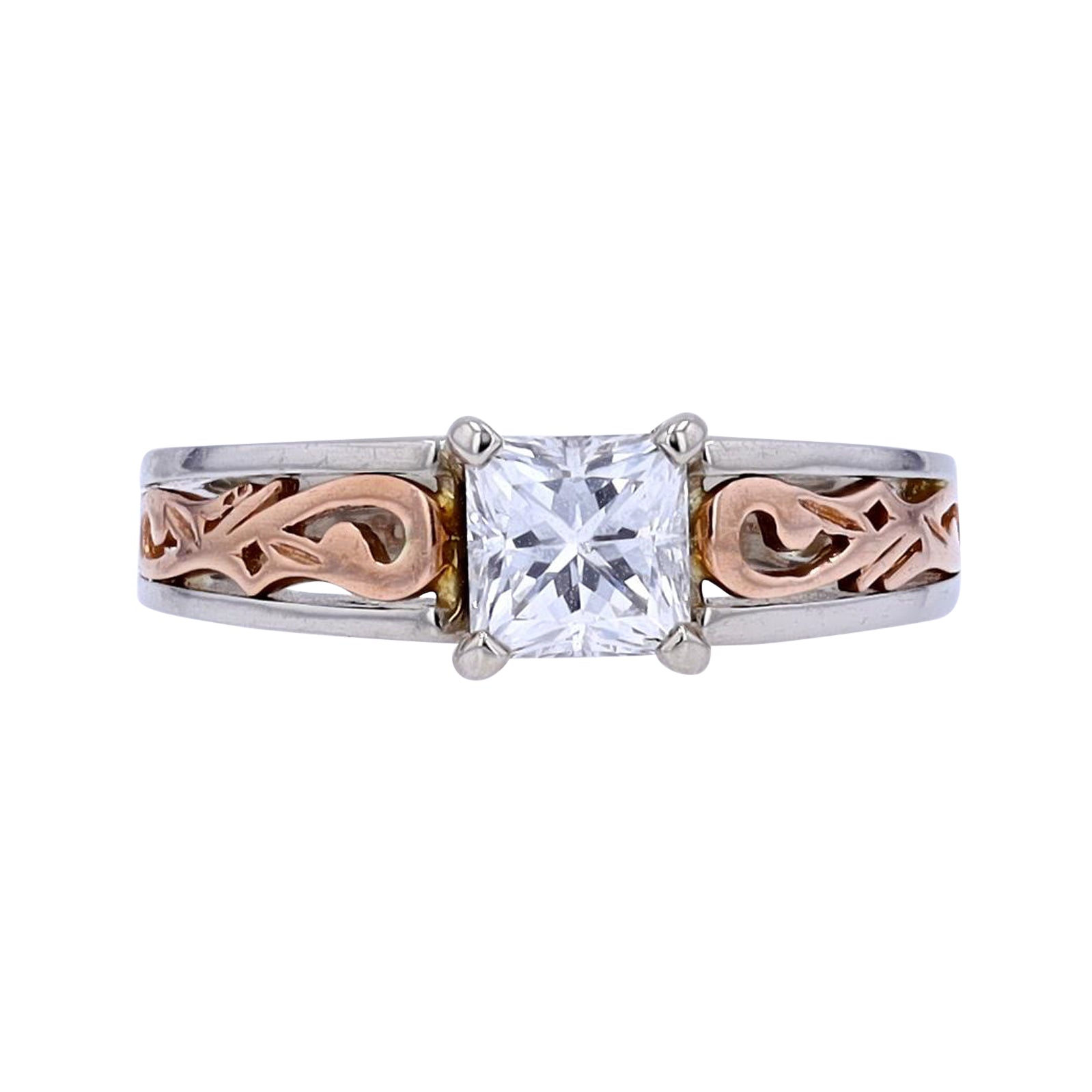 14K TT .75 CTW Princess Cut Diamond Engagement Ring