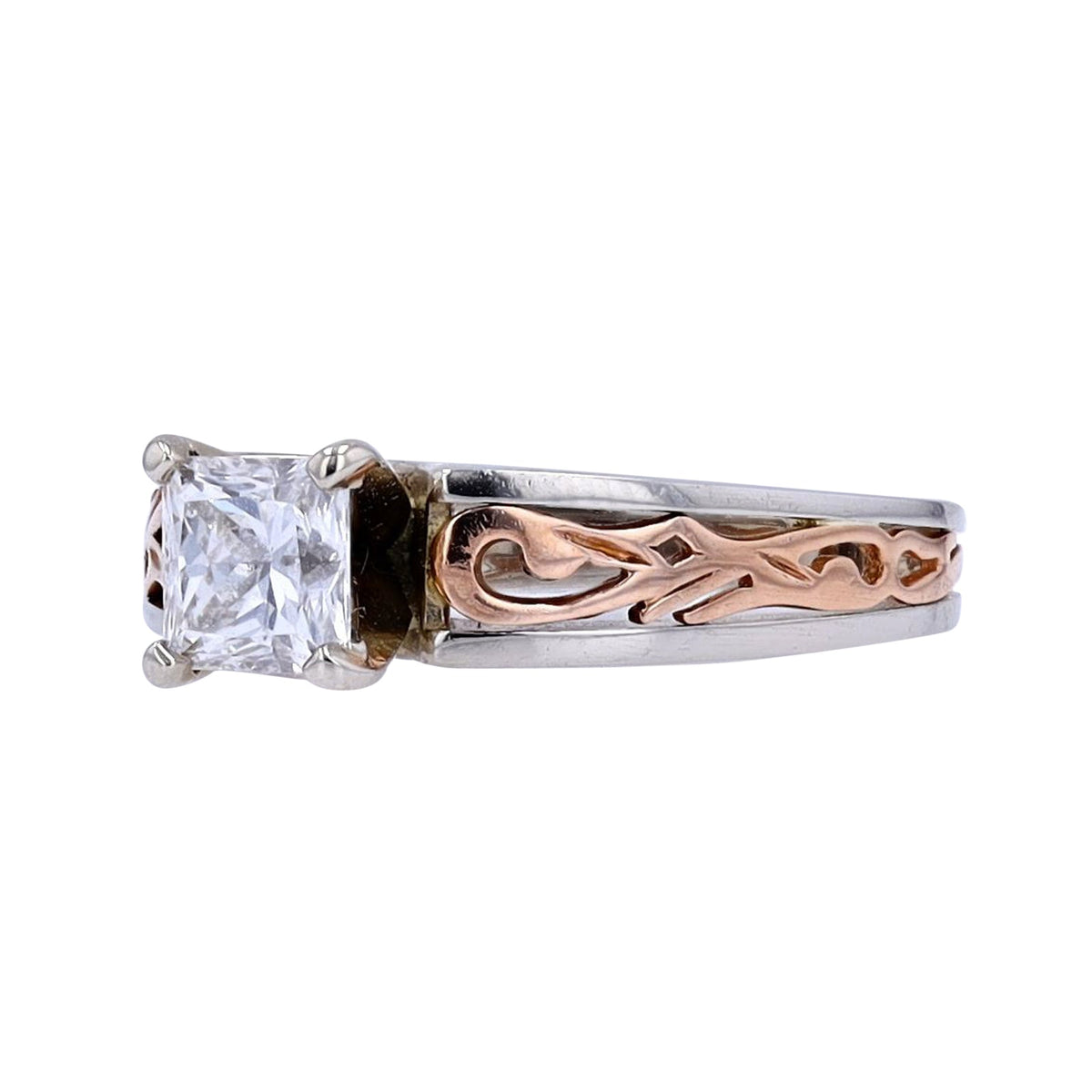 14K TT .75 CTW Princess Cut Diamond Engagement Ring