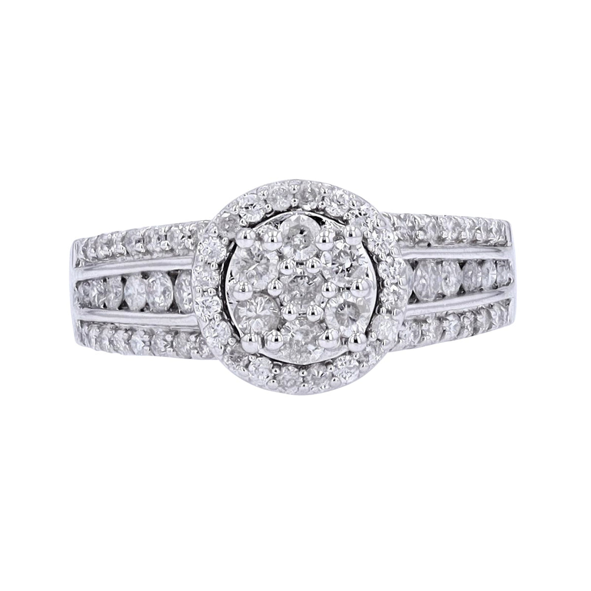 14K WG 1 CT Cluster Engagement Ring