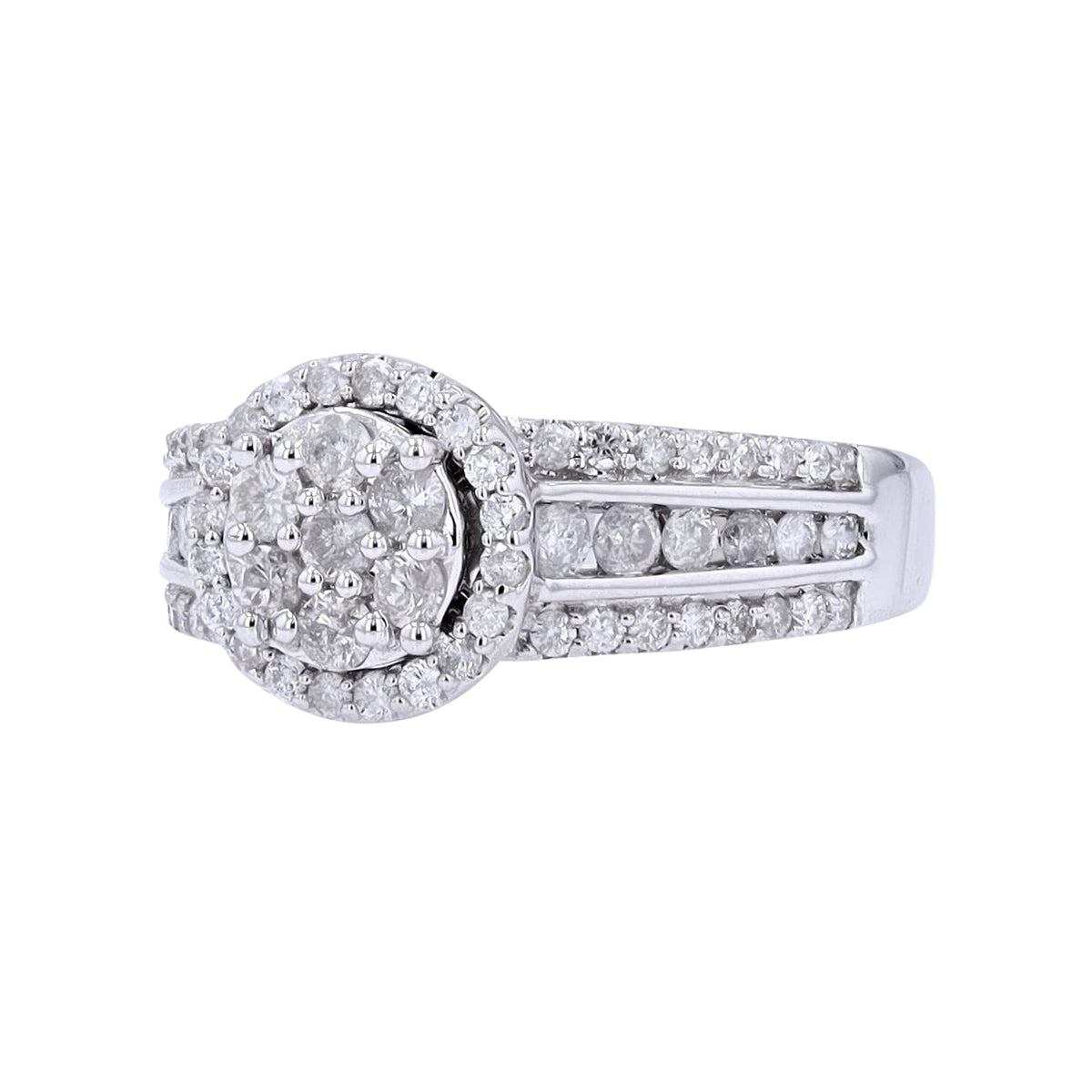 14K WG 1 CT Cluster Engagement Ring