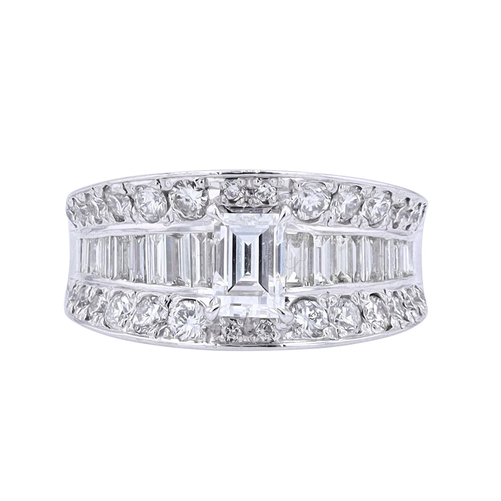 PT900 0.757 CTR Emerald Cut Center Engagement Ring