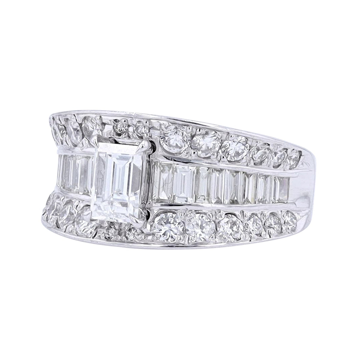 PT900 0.757 CTR Emerald Cut Center Engagement Ring