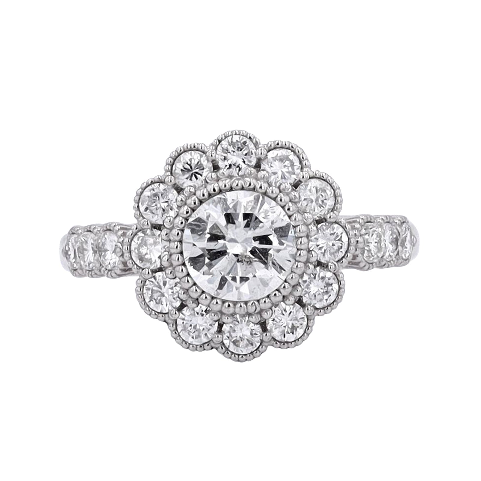 PT950 1.00 CTR Diamond Halo Engagement Ring