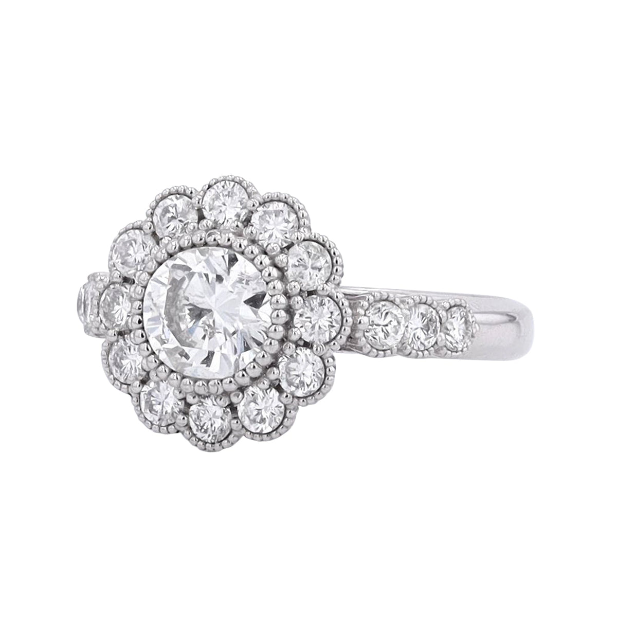 PT950 1.00 CTR Diamond Halo Engagement Ring