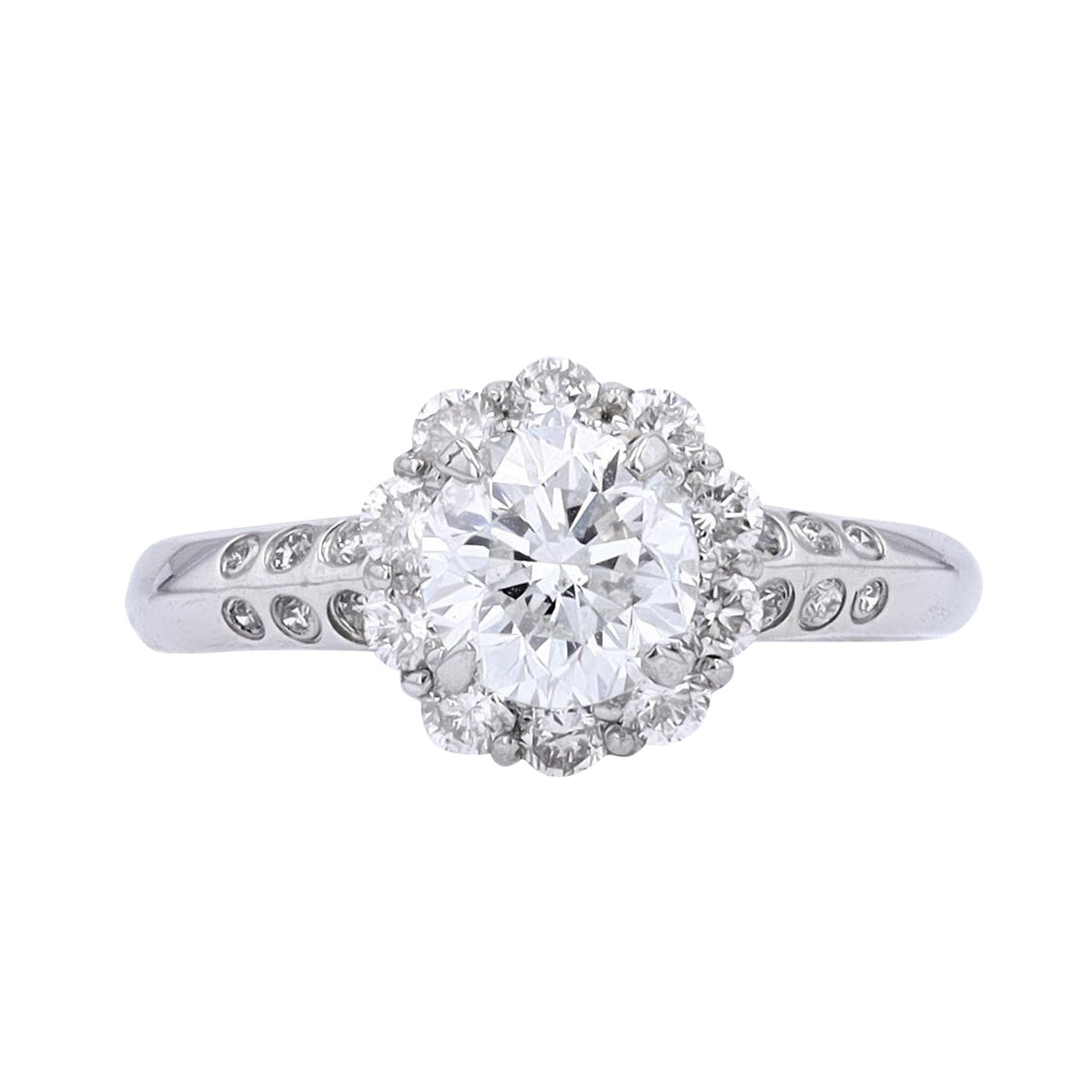 PT900 1 CT Center Halo Engagement Ring