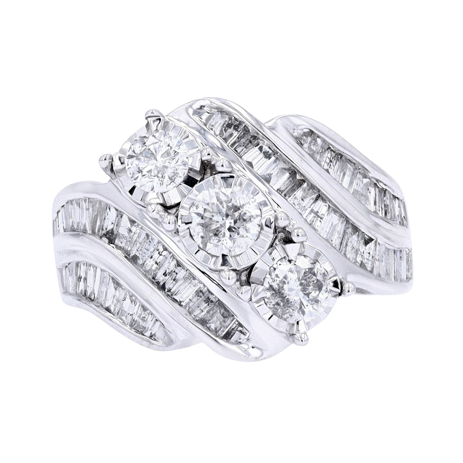 10K WG Three Stone Diamond Engagement Ring