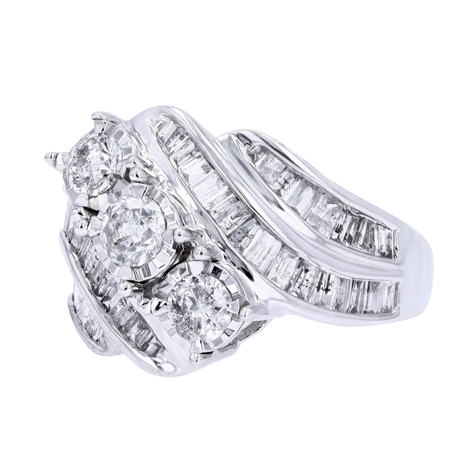 10K WG Three Stone Diamond Engagement Ring