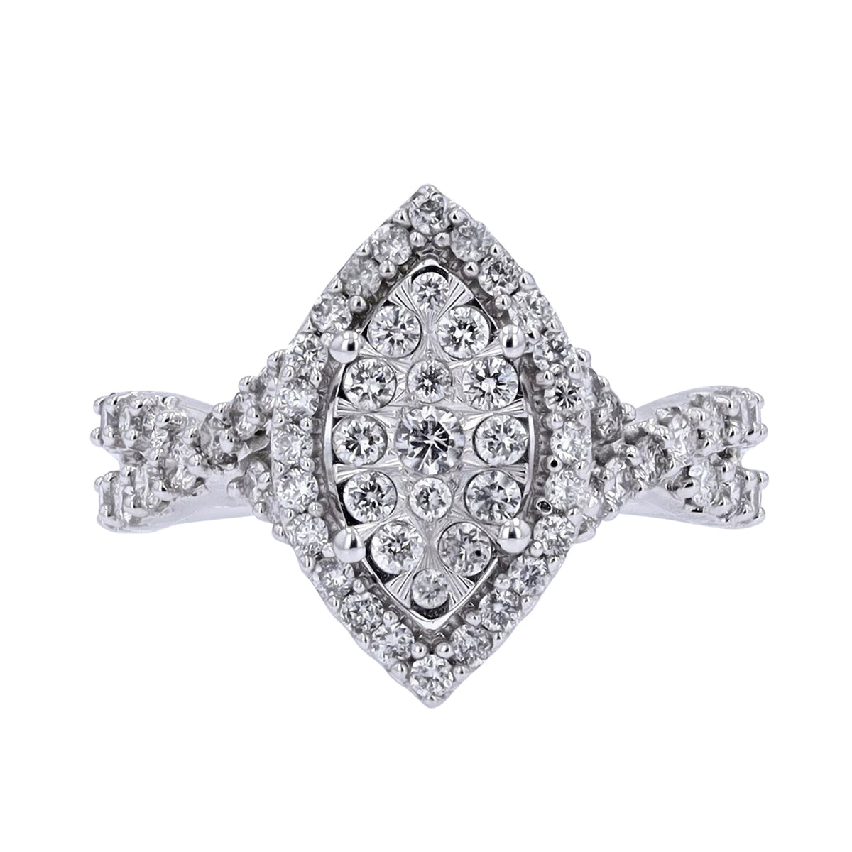 14K WG 1 CT Diamond Marquise Cluster Ring
