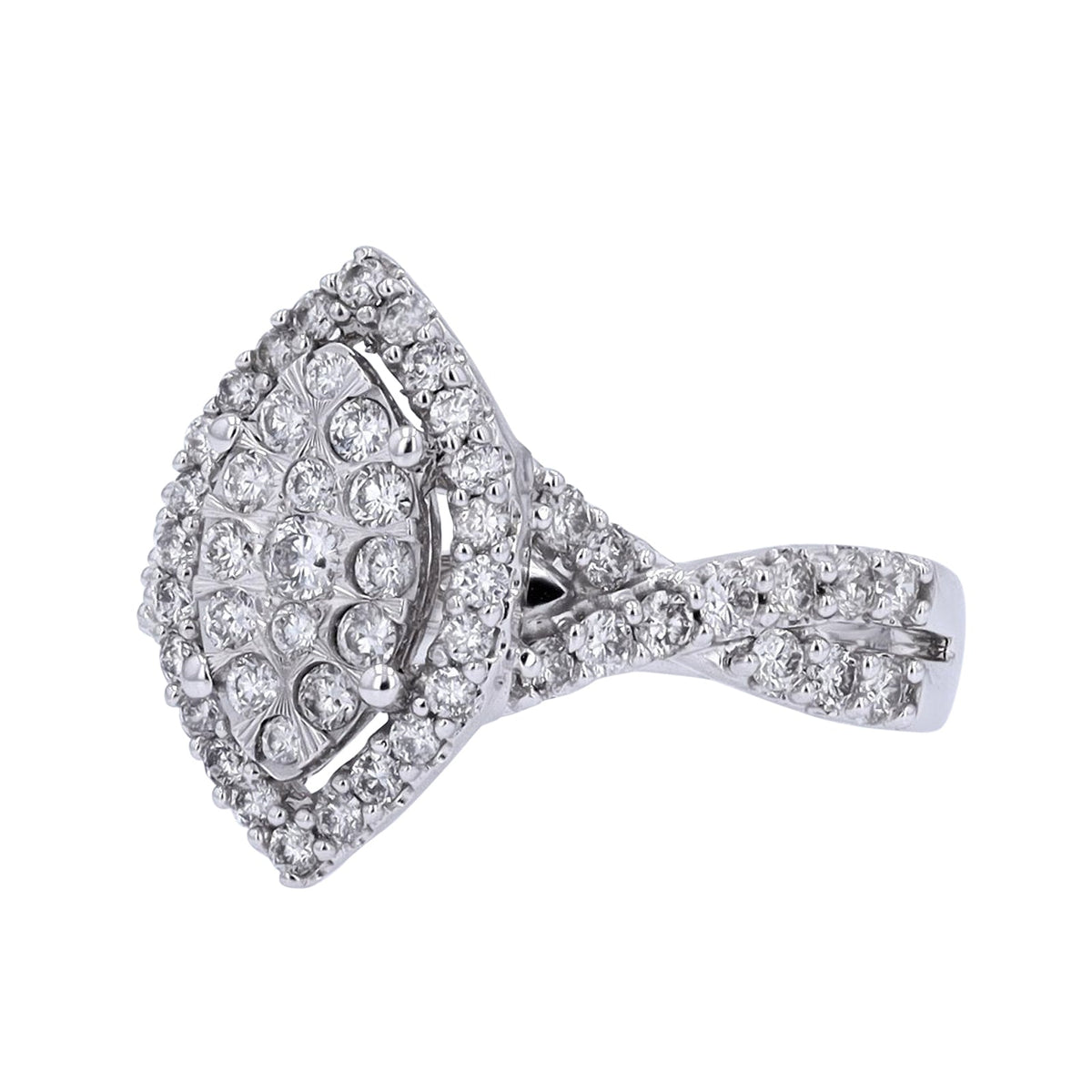 14K WG 1 CT Diamond Marquise Cluster Ring