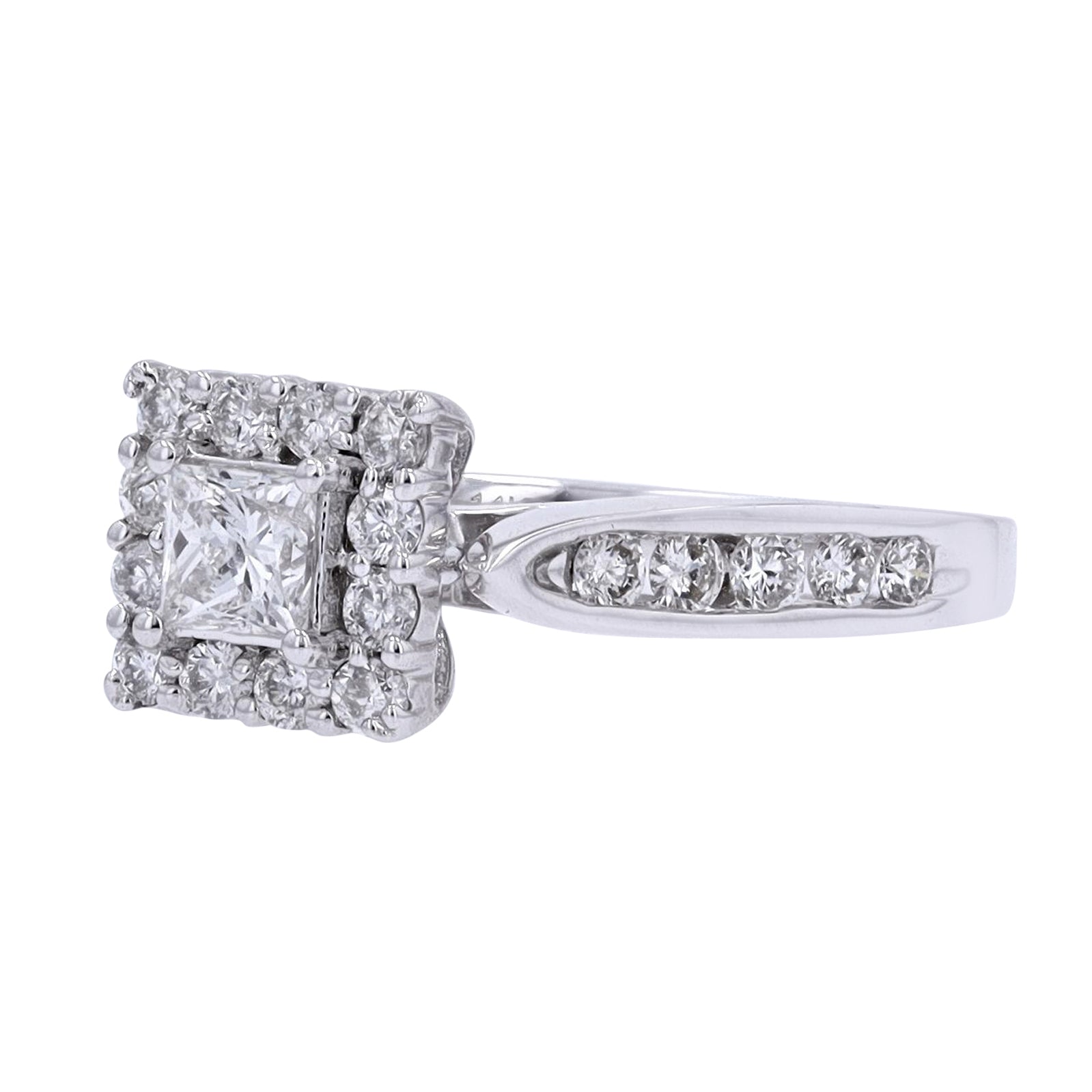 14K WG 3/8 CT Princess Cut Center Engagement Ring