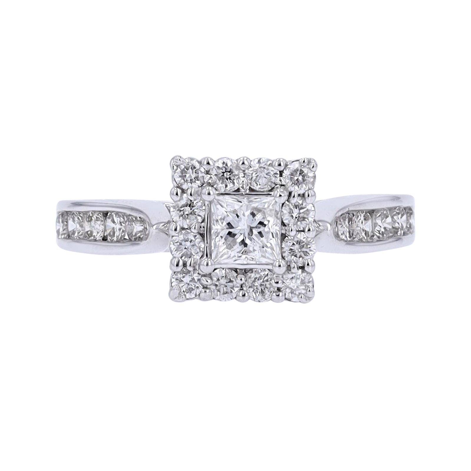 14K WG 3/8 CT Princess Cut Center Engagement Ring