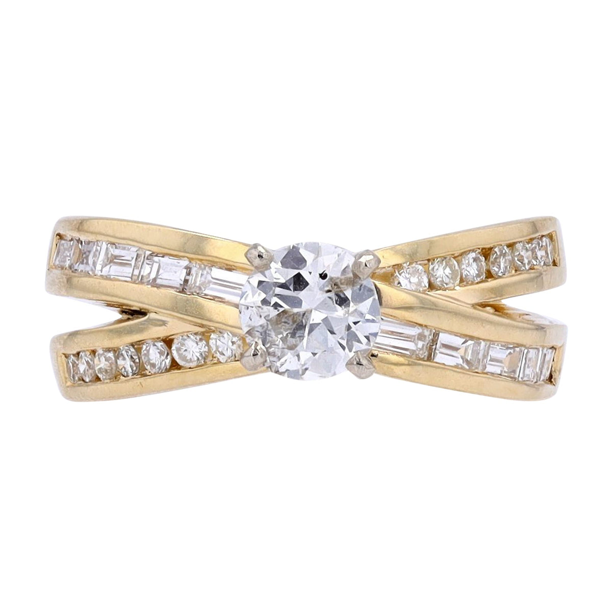 14K YG .66 CTR Diamond Crossover Ring