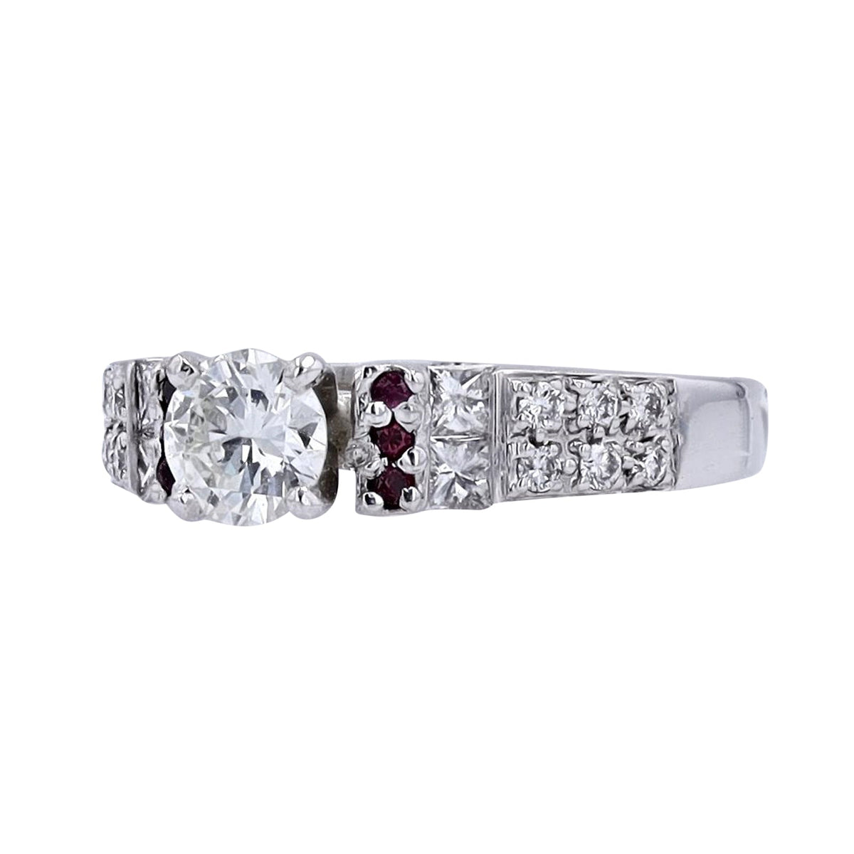 14K WG .55 CTR Diamond with Ruby Accent Engagement Ring