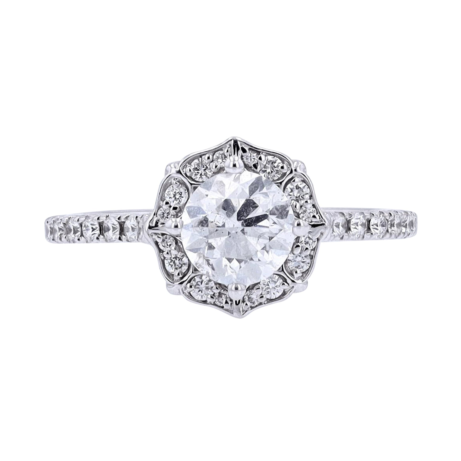 14K WG 1 CT Round Center Halo Engagement Ring